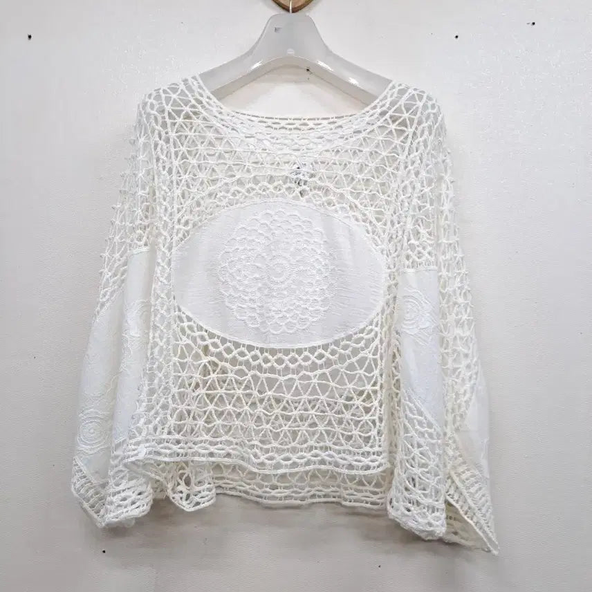 [BUNJANG] White Mesh Short Sleeve T-Shirt (Size 77, Free Size) / 그물형 티셔츠77