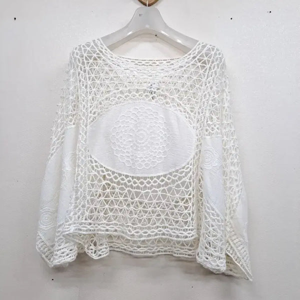 [BUNJANG] White Mesh Short Sleeve T-Shirt (Size 77, Free Size) / 그물형 티셔츠77