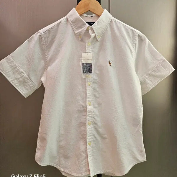[BUNJANG] Ralph Lauren Women's White Oxford Short Sleeve Shirt Size 6 / 새상품 랄프로렌 여성 화이트 옥스포드 반팔 셔츠 6사이즈 44~슬림55