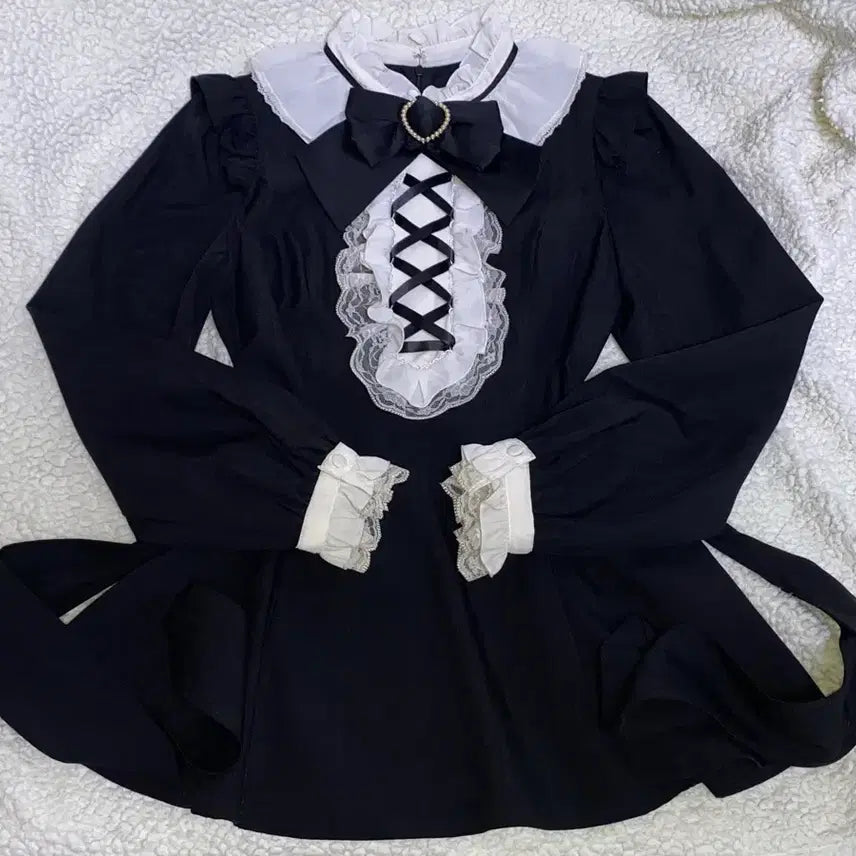 [BUNJANG] Secret Honey Front Lace-up Setup Black / 시크릿허니 프론트 레이스업 셋업 | 지뢰계 양산형 리즈리사 마즈 로지타
