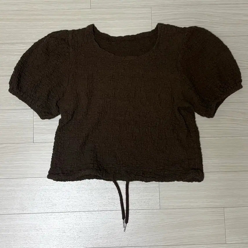 [BUNJANG] Brown Puff Sleeve String Blouse / 브라운 여성 퍼프 스트링 블라우스