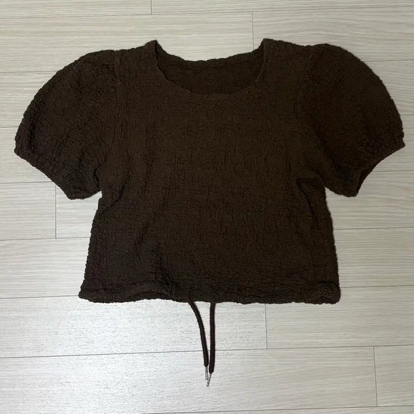 [BUNJANG] Brown Puff Sleeve String Blouse / 브라운 여성 퍼프 스트링 블라우스