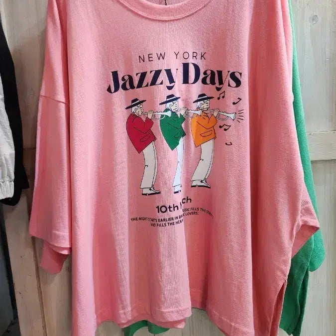 [BUNJANG] New York Jazzy Days Graphic T-Shirt Pink / 국산 아울렛 미개봉 핑크색 뉴욕 재지데이즈 그래픽 반팔 티셔츠