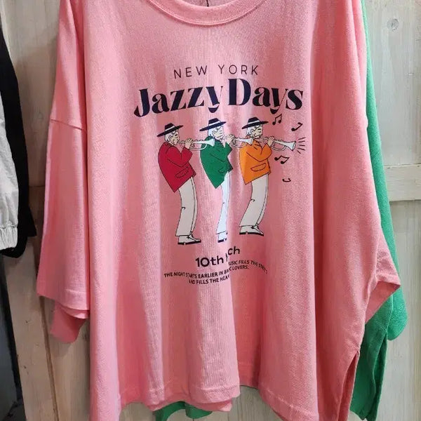 [BUNJANG] New York Jazzy Days Graphic T-Shirt Pink / 국산 아울렛 미개봉 핑크색 뉴욕 재지데이즈 그래픽 반팔 티셔츠
