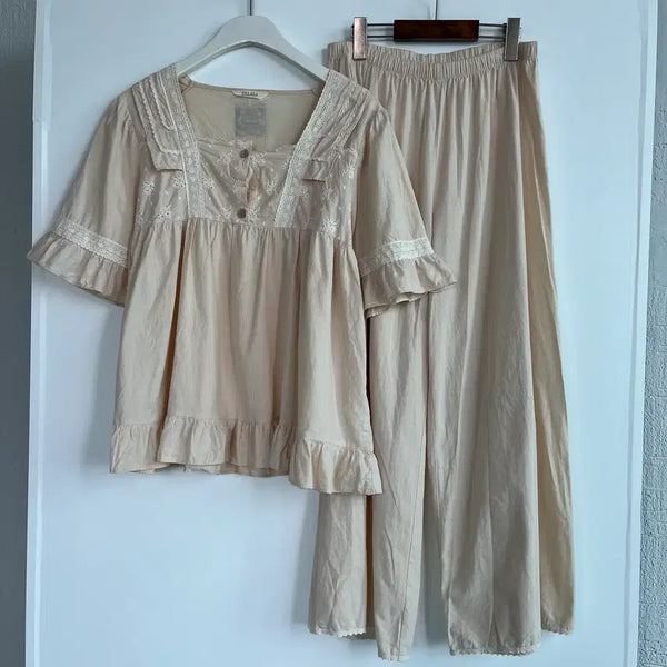 [BUNJANG] Ullala Beige Frill Lace Pajama Set / Ullala 베이지 프릴 레이스 잠옷 세트