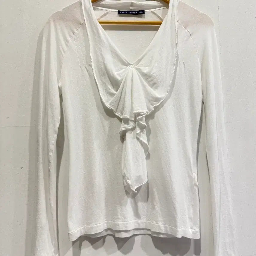 [BUNJANG] Ralph Lauren White Frill Long Sleeve T-Shirt Size S / 랄프로렌 화이트 프릴 롱슬리브 S