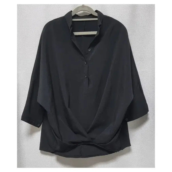[BUNJANG] Black Drape Twist Blouse / 블랙 드레이프 꼬임 셔츠 블라우스