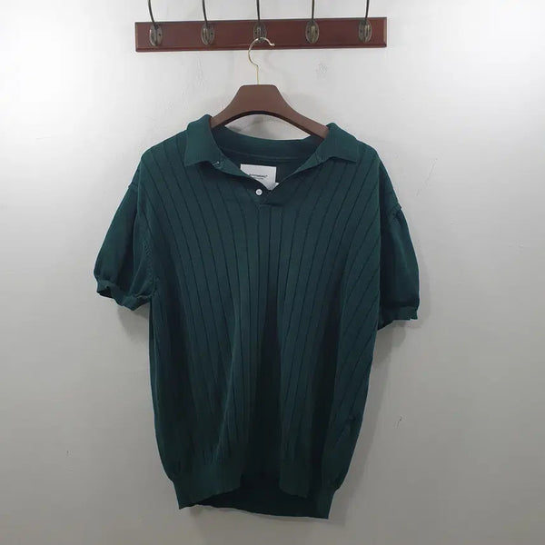[BUNJANG] Outstanding Men's Deep Green Collar Short Sleeve Knit Top / 3 아웃스탠딩남성 딥그린 카라 반팔 니트