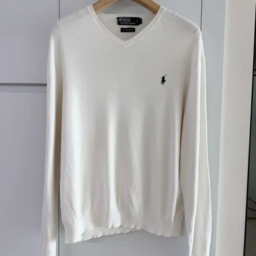 [BUNJANG] Polo Ralph Lauren V-Neck Knit White / 폴로 랄프로렌 브이넥 니트 화이트