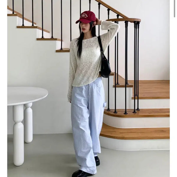 [BUNJANG] Chic Cool Stripe Summer Cotton Work Pants / 시크 쿨 스트라이프 여름 면 워크 팬츠
