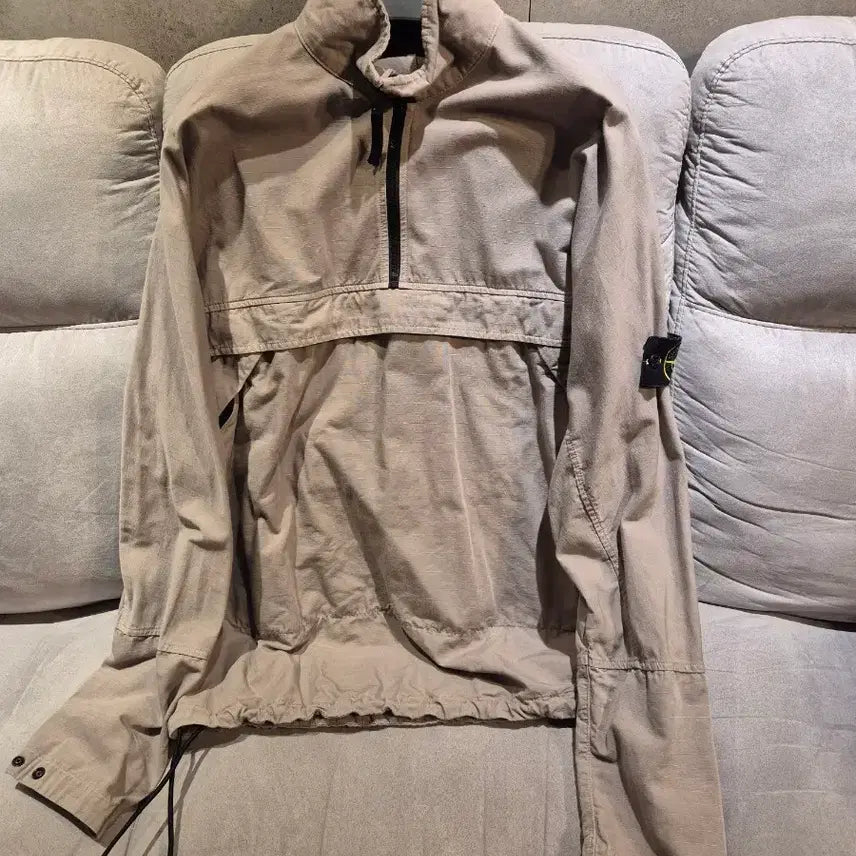 [BUNJANG] Stone Island Logo Patch Half-Zip Overshirt Mushroom XL / 스톤아일랜드 와펜 반집업 오버셔츠 머쉬룸 XL