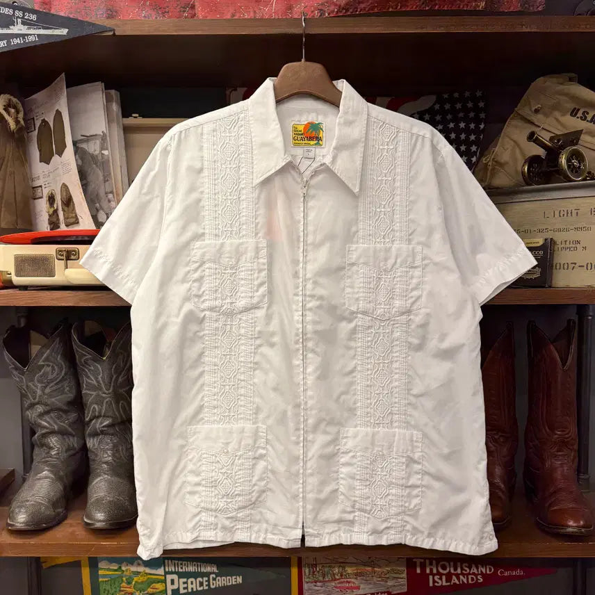 [BUNJANG] Haband Cuban Guayabera Zip-Up Short Sleeve Shirt / 90s Haband 하밴드 쿠바 구아야베라 집업 반팔 셔츠 N1968