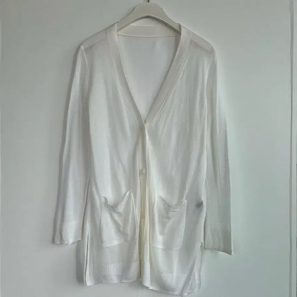 [BUNJANG] Laurel White See-Through Long Cardigan Size 77 / Laurel 화이트 시스루 롱 가디건 77