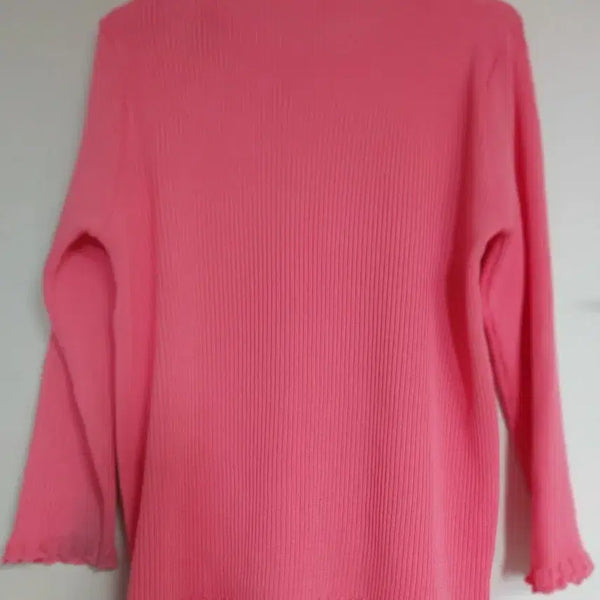 [BUNJANG] Women's Pink Knit Sweater with Ruffle Detail / 여성 핑크색 니트 스웨터