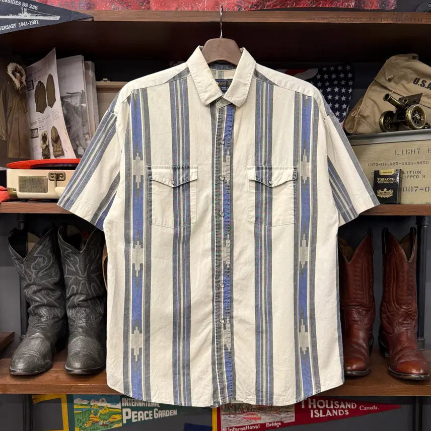[BUNJANG] Panhandle Slim 90s Aztec Pattern Western Short Sleeve Shirt M / 90s Panhandle slim 아즈텍 패턴 웨스턴 반팔셔츠 N1971
