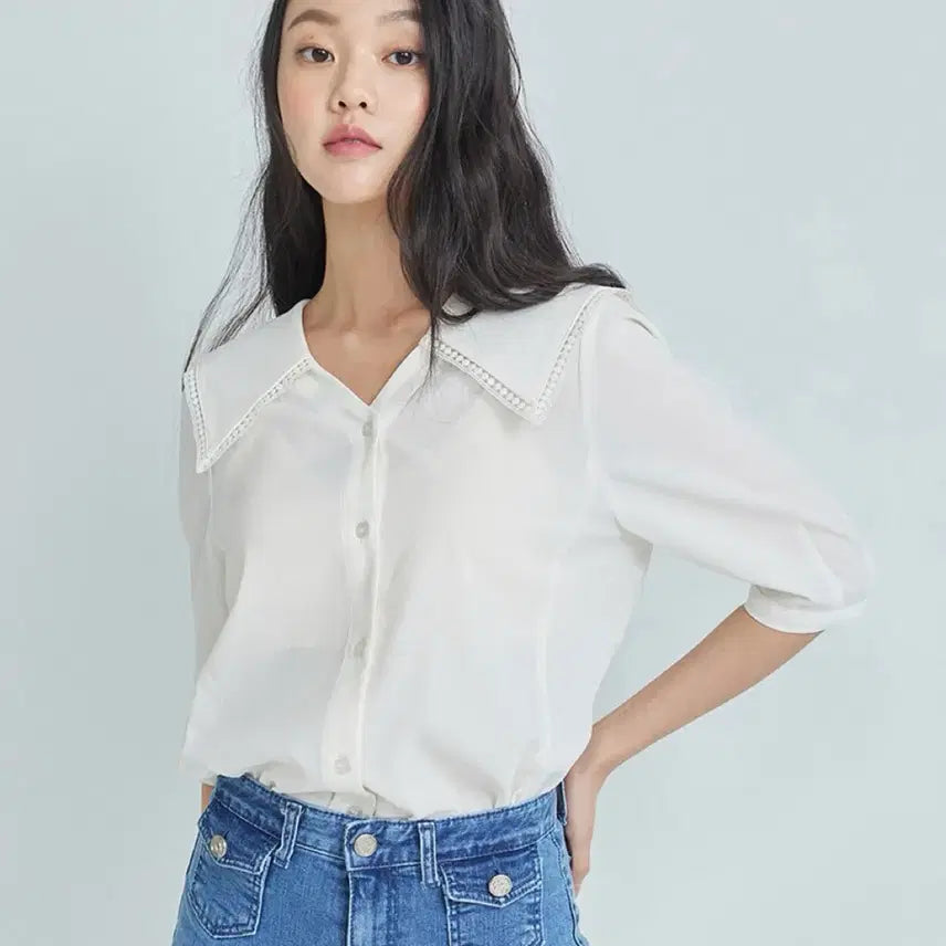 [BUNJANG] NICE CLAP 7/10 Sleeve Sailor Blouse / 나이스크랍 7부 세일러 블라우스 24년