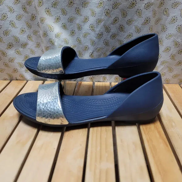 [BUNJANG] Crocs Lina Embellished Sandals Slides Navy Silver / 크록스 리나 엠벨리쉬드 샌들 슬리퍼 230-235