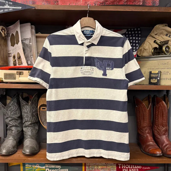 [BUNJANG] Polo Ralph Lauren 90s P-Wing Striped Rugby T-Shirt / 90s 폴로 랄프로렌 P윙 스트라이프 단가라 반팔 PK 럭비티 N1975