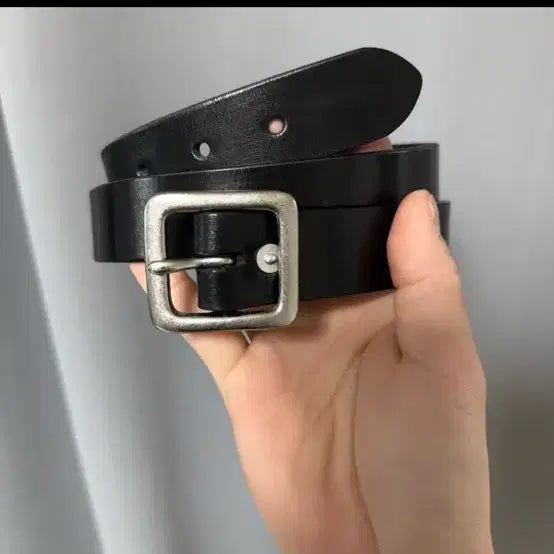 [BUNJANG] L'Americana Garrison Belt Black Leather Silver Buckle / 르메리카나 개리슨벨트