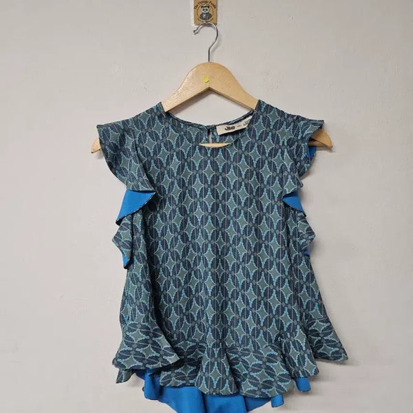 [BUNJANG] Lucky Chouette Pattern Frill Blouse Size 55 / 럭키슈에뜨 패턴 프릴 블라우스 55사이즈