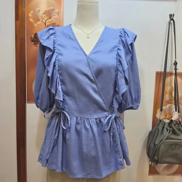[BUNJANG] Eight Seconds Frill Wrap Blouse / 에잇세컨즈 프릴 랩 블라우스