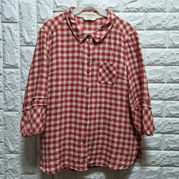 [BUNJANG] Linen 100 Checkered Shirt M / 체크무늬 린넨100 셔츠 M