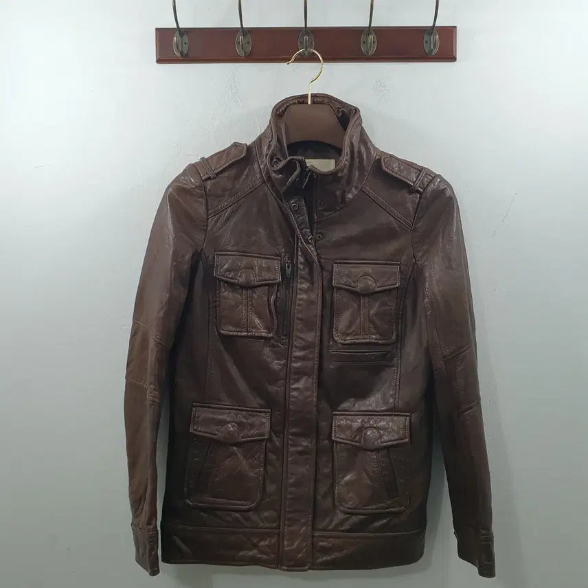 [BUNJANG] Beyond Closet Women's Brown High Neck Lambskin Leather Jacket / 66 비욘드클로젯 여성 브라운 하이넥 양가죽자켓