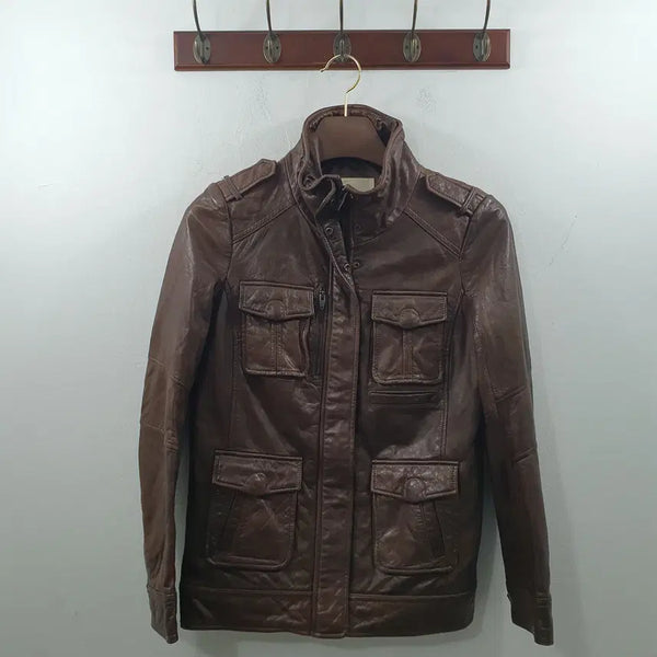 [BUNJANG] Beyond Closet Women's Brown High Neck Lambskin Leather Jacket / 66 비욘드클로젯 여성 브라운 하이넥 양가죽자켓