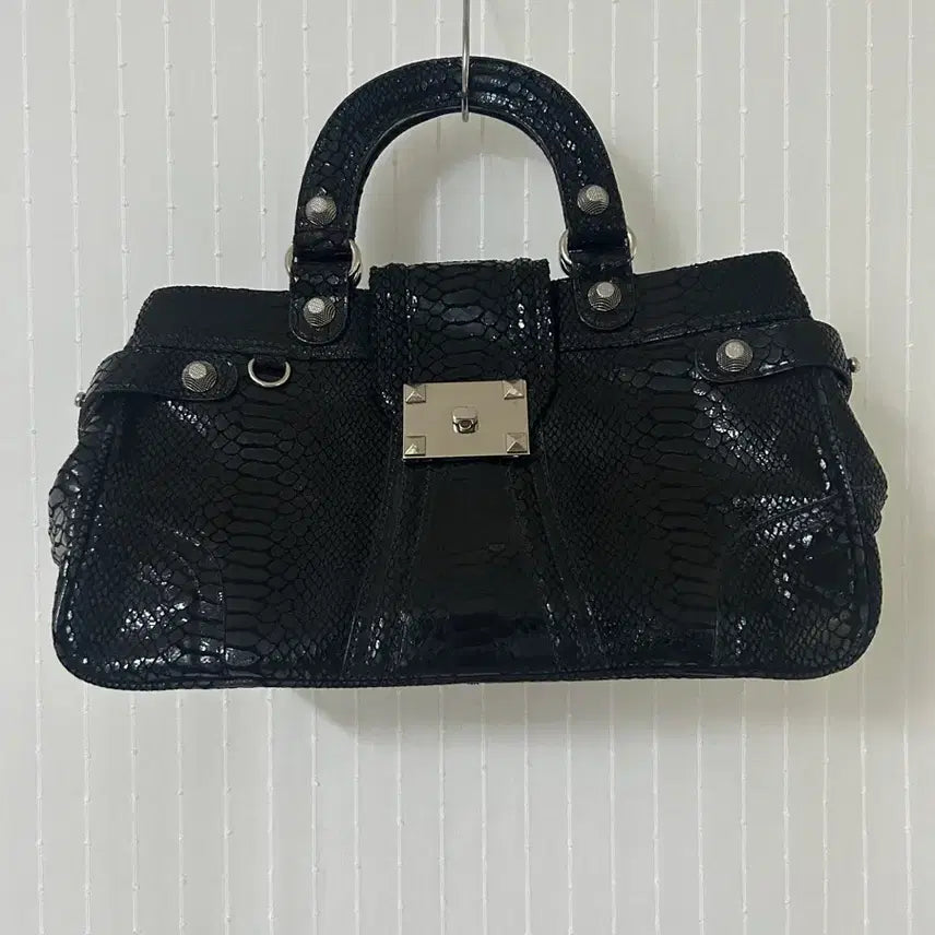 [BUNJANG] Vintage Vampi Pattern Leather Handbag / 빈티지 뱀피패턴 가죽 핸드백