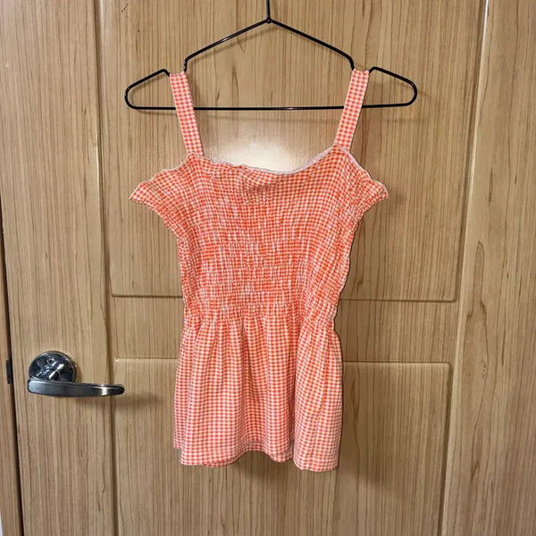 [BUNJANG] Sleeveless Checkered Top with Wrinkle Detail / Sale 18