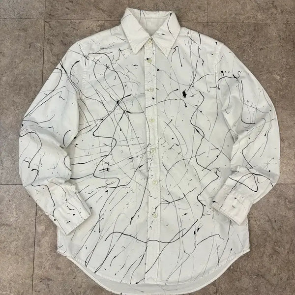 [BUNJANG] Polo Ralph Lauren White Printing Long Sleeve Shirt / 폴로 랄프로렌 화이트 프린팅 긴팔 셔츠 #csz690