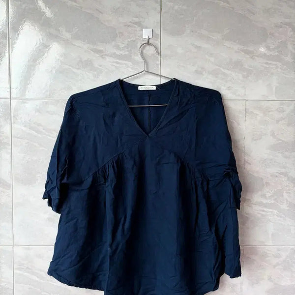 [BUNJANG] Khaki Navy Short Sleeve Blouse / 카키 네이비 반팔 블라우스