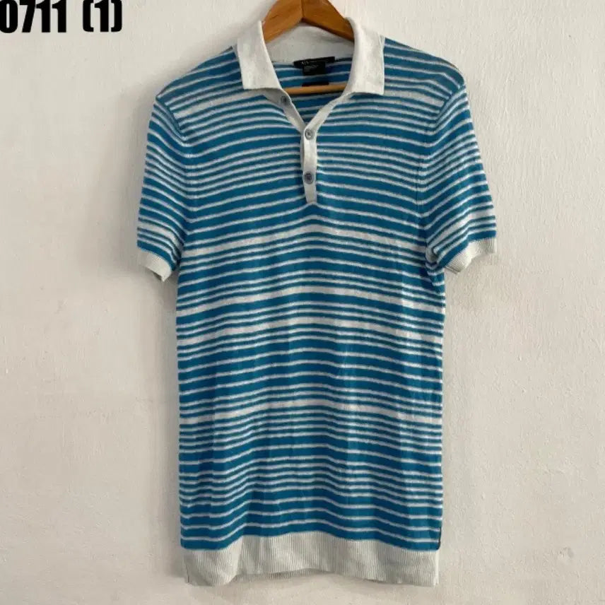 [BUNJANG] AX Armani Exchange Striped Knit Polo Short Sleeve T-Shirt - Size S / AX 아르마니 익스체인지 단가라 니트 폴로 반팔 티셔츠 S