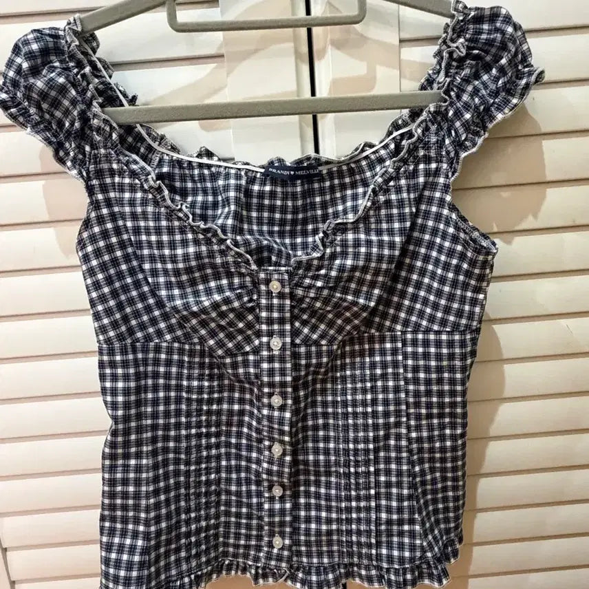 [BUNJANG] Brandy Melville Elena Top Navy Check / 브랜디멜빌 블라우스 엘레나 탑 나시 네이비 체크
