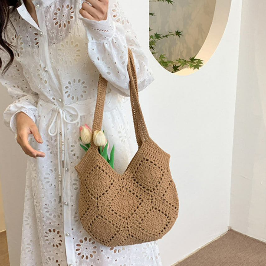 [BUNJANG] Handmade Cotton Knit Shoulder Tote Bag / 여름 핸드메이드 감성 코튼 뜨개 니트 숄더 토트백