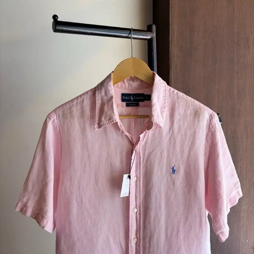 [BUNJANG] Polo Ralph Lauren Pink Linen Short Sleeve Shirt / 17480 - 폴로 랄프로렌 핑크 반팔 린넨 셔츠