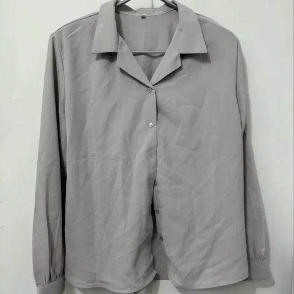[BUNJANG] Ririane Co Open Collar Blouse Shirt Grey / 리리앤코 오픈카라 블라우스 셔츠 그레이