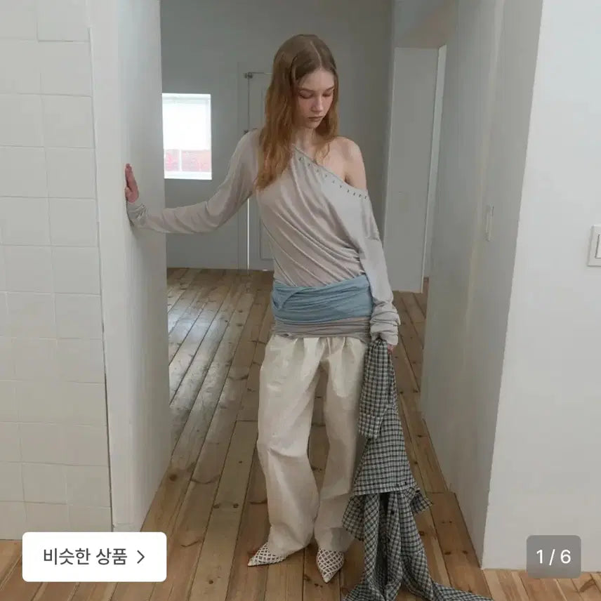 [BUNJANG] Pieces Boatneck Long Sleeve Tee Light Grey / 파이시스 보트넥 롱 슬리브 티 라이트그레이
