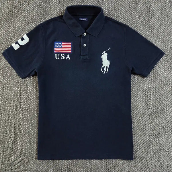 [BUNJANG] Polo Ralph Lauren Big Pony USA Flag Chief Keef Short Sleeve Polo Shirt - Navy M / 폴로 랄프로렌 빅포니 USA 성조기 치프키프 반팔 카라티