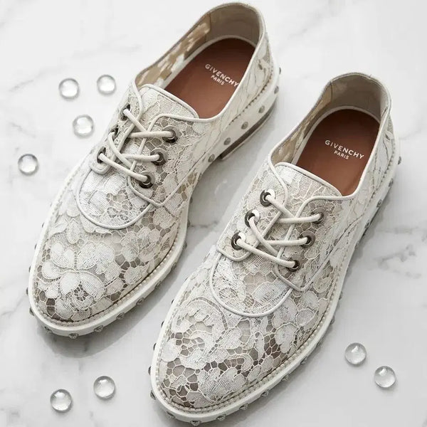 [BUNJANG] Givenchy White Lace Studded Derby Shoes / [정품] 지방시 레이스 스터드 더비 슈즈 (밑창보강 완료)