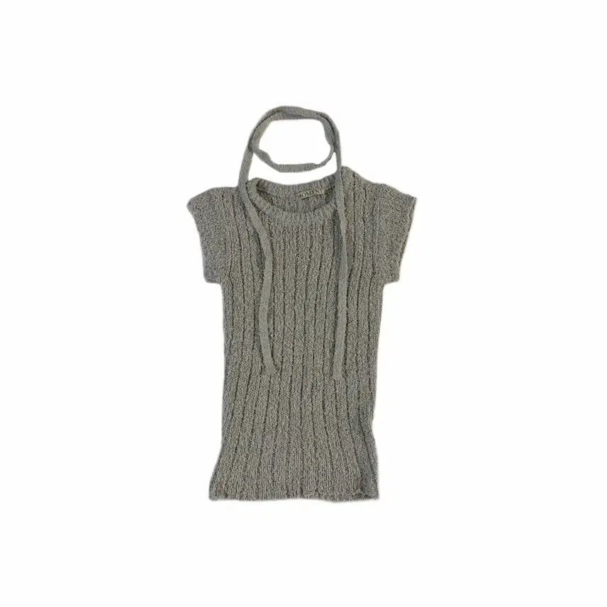 [BUNJANG] Gray Short Sleeve Knit + Scarf Set / 그레이 반소매 니트 + 머플러 세트 페미닌 반팔