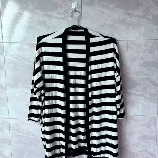 [BUNJANG] Women's Striped Cardigan Black/White / 스트라이프 가디건 블랙/화이트