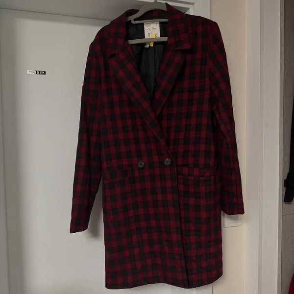[BUNJANG] Dark Red Long Check Jacket / 롱 체크 자켓 다크레드 의류처분 옷장정리