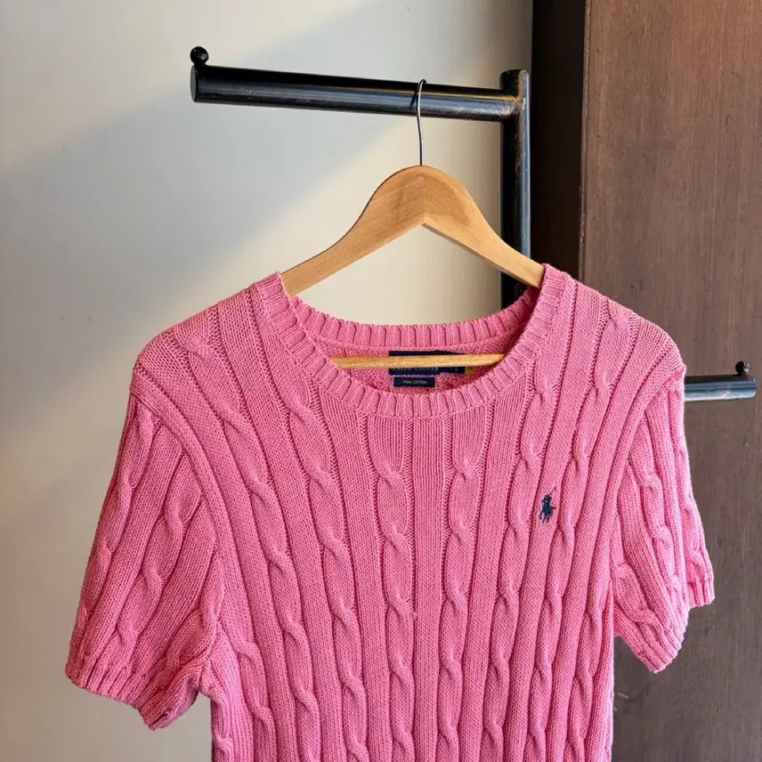 [BUNJANG] Polo Ralph Lauren Pink Cable Knit Short Sleeve Sweater / 17484 - 폴로 랄프로렌 핑크 케이블 반팔 니트