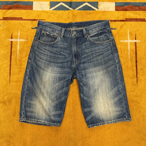 [BUNJANG] Levi's 503 Japan Line Cat Brush Washing Denim Shorts / 리바이스 503 제팬 라인 캣브러쉬 워싱 데님 팬츠 반바지 N1981