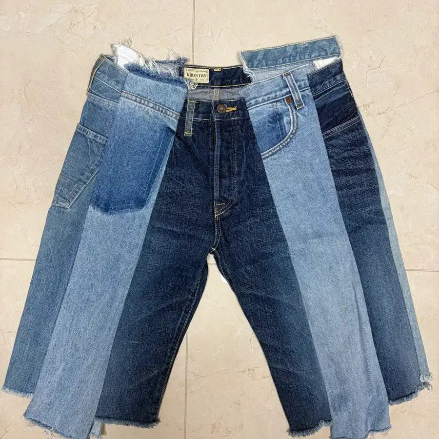 [BUNJANG] Kapital Denim Patchwork Shorts Size 32 / 캐피탈 데님 반바지 32