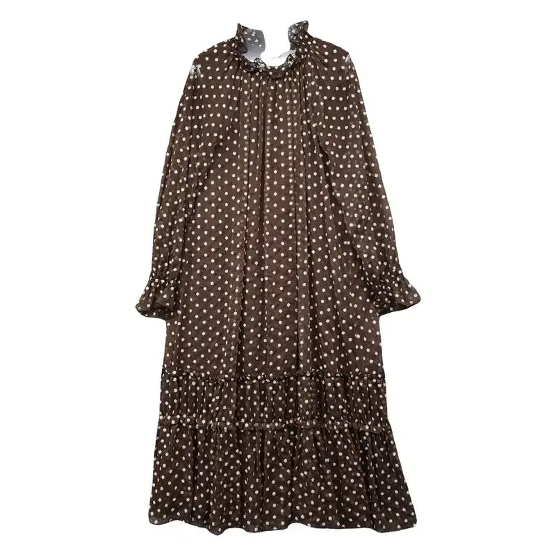 [BUNJANG] Ozoc Dot Brown Dress / 오즈세컨 도트 브라운 원피스 82-94-160