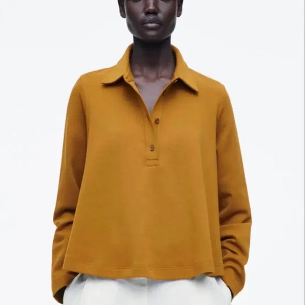 [BUNJANG] COS Flare Cotton Jersey Polo Shirt / COS 플레어 코튼 저지 폴로 셔츠