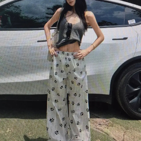 [BUNJANG] Dog Paw Print Wide Pants / (해외배송)강아지 발바닥 패턴 와이드 팬츠
