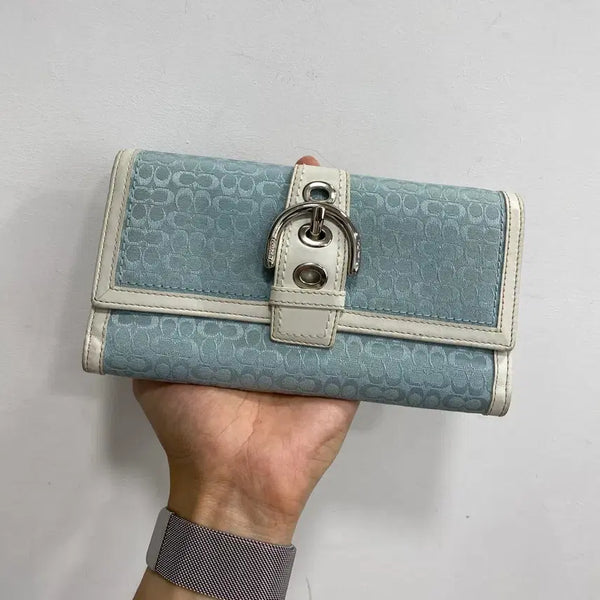 [BUNJANG] Vintage 00s Old Coach Soho Signature Long Wallet Light Blue / [유일매물] 00s 빈티지 올드 코치 시그니처 소호 y2k 장지갑 하늘색